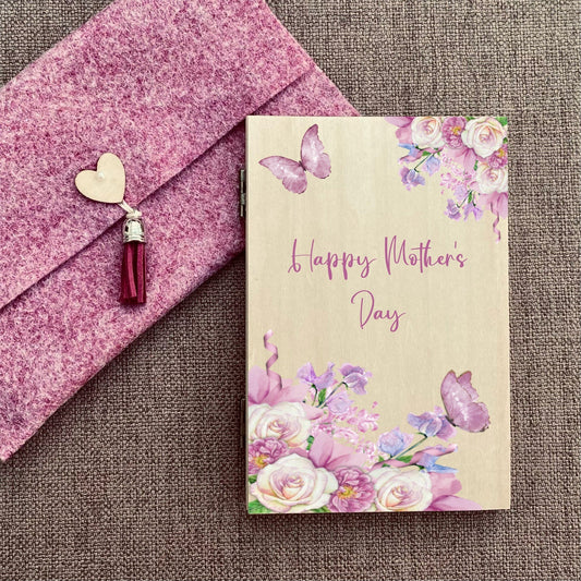 Wooden Mothers Day Card - Butterflies & Flowers