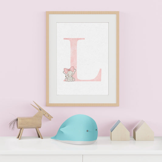 Personalised Elephant Watercolour Initial Print
