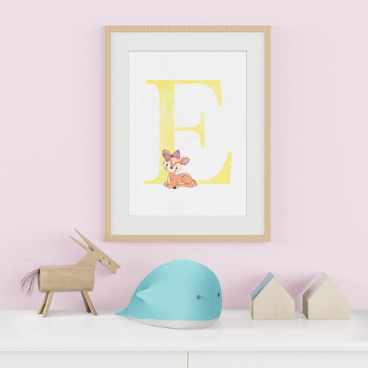 Personalised Deer Watercolour Initial Print