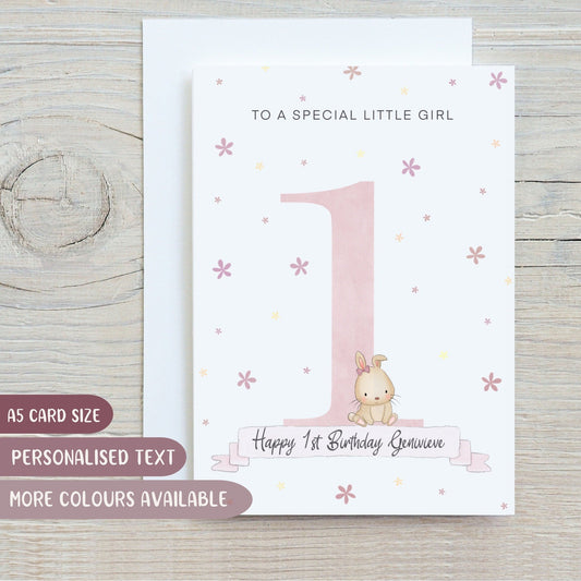 1st Birthday Rabbit Card With Hair Bow