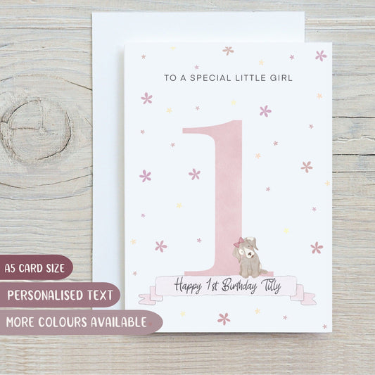 1st Birthday Puppy Dog Card With Hair Bow