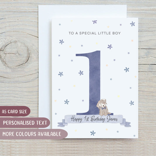 1st Birthday Puppy Dog Card With Bowtie