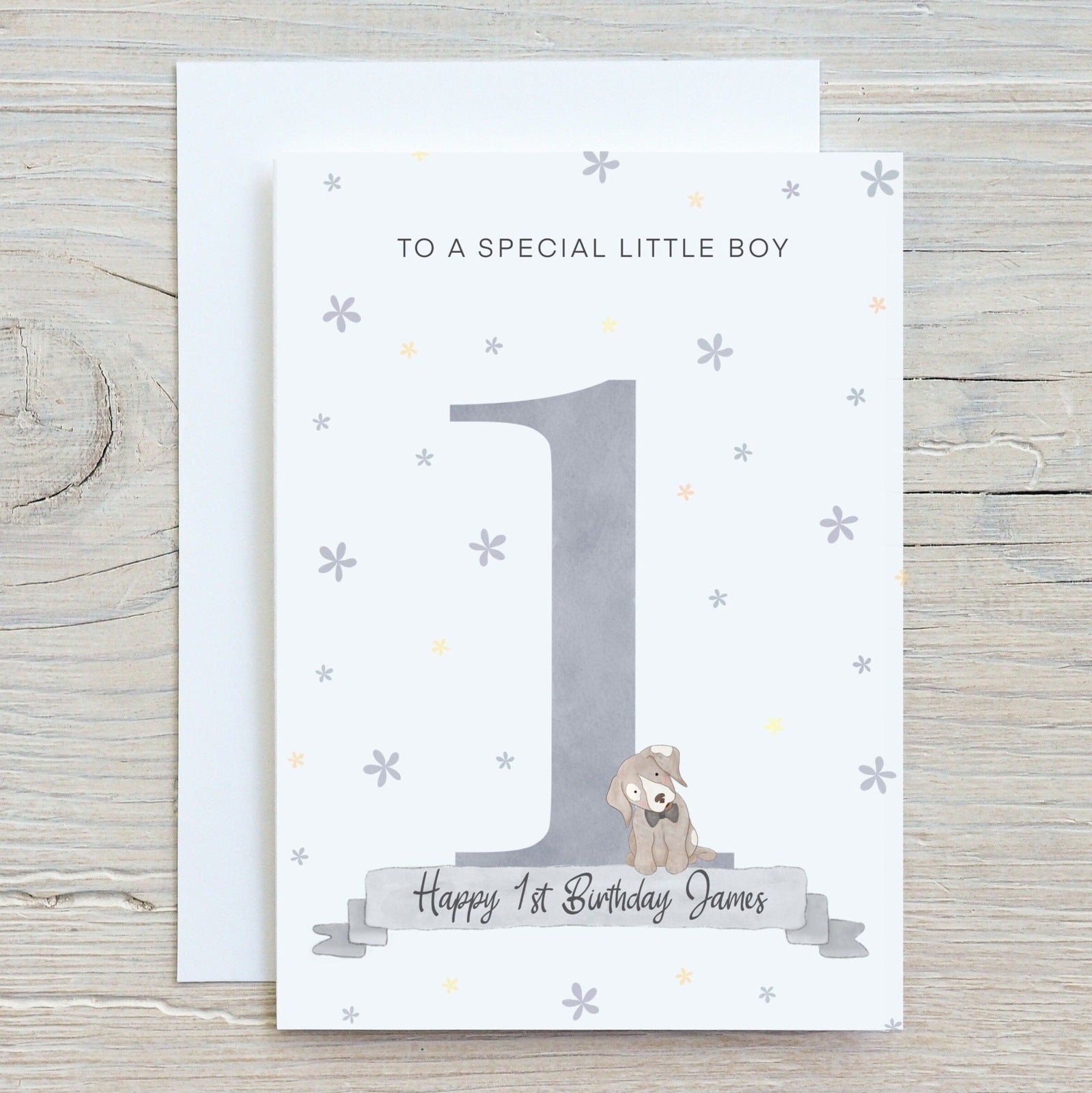 1st Birthday Puppy Dog Card With Bowtie