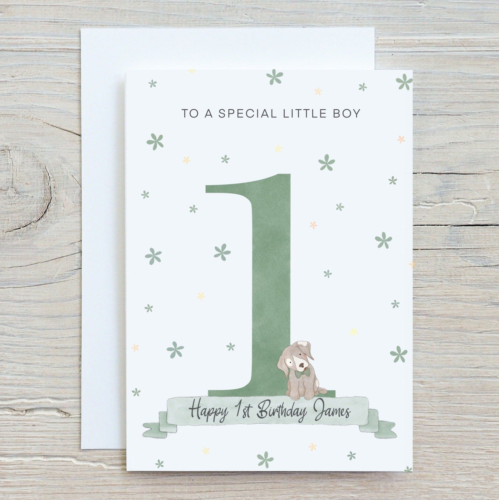 1st Birthday Puppy Dog Card With Bowtie