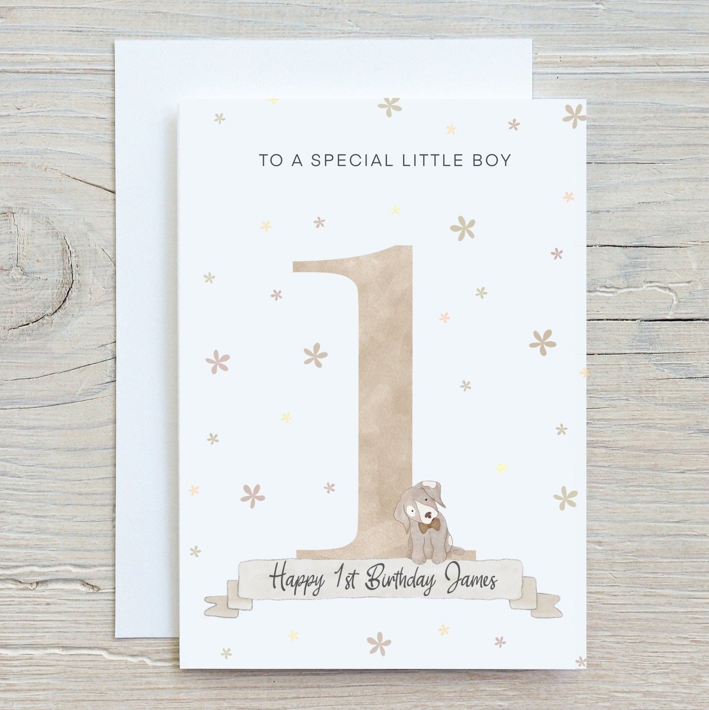1st Birthday Puppy Dog Card With Bowtie