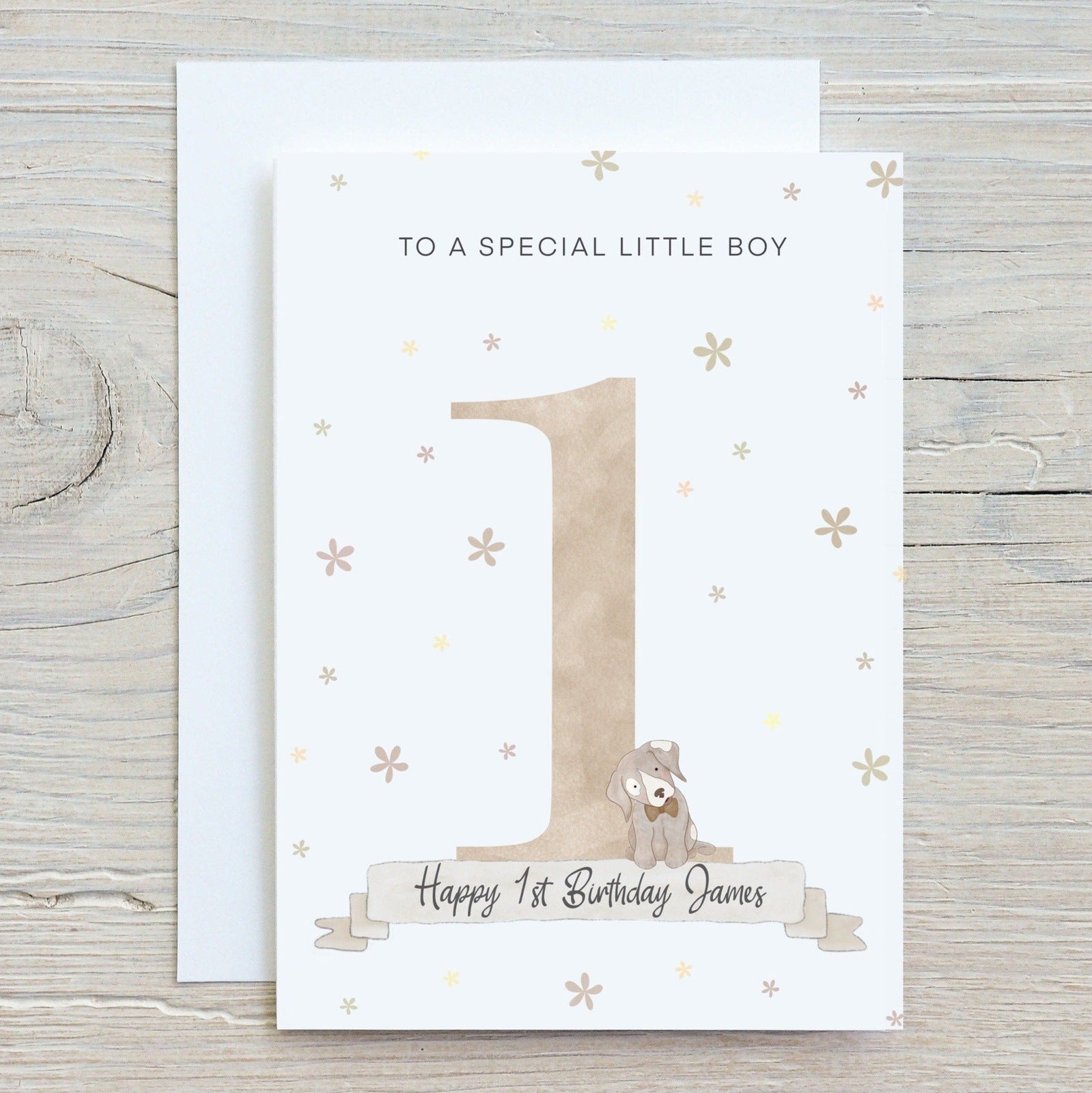 1st Birthday Puppy Dog Card With Bowtie