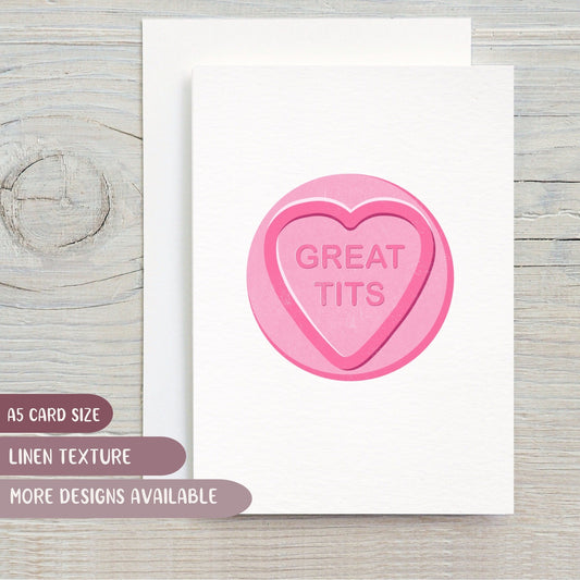 "Great Tits" Personalised Love Heart Sweet Card