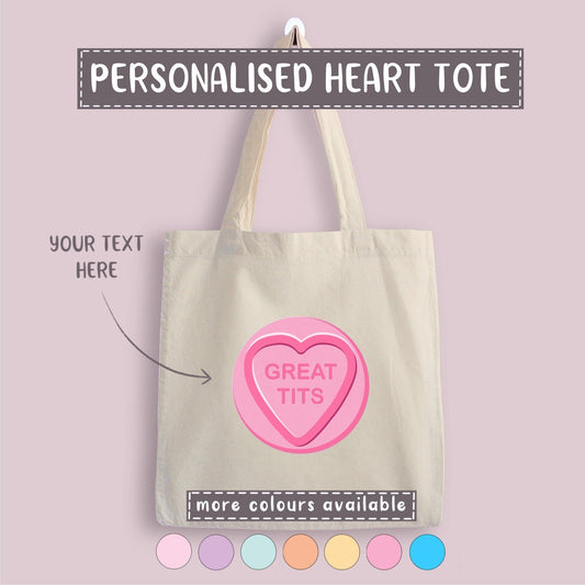 "Great Tits" Personalised Love Heart Tote Bag