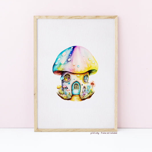 Rainbow Fairy House Multicolour Mushroom Print
