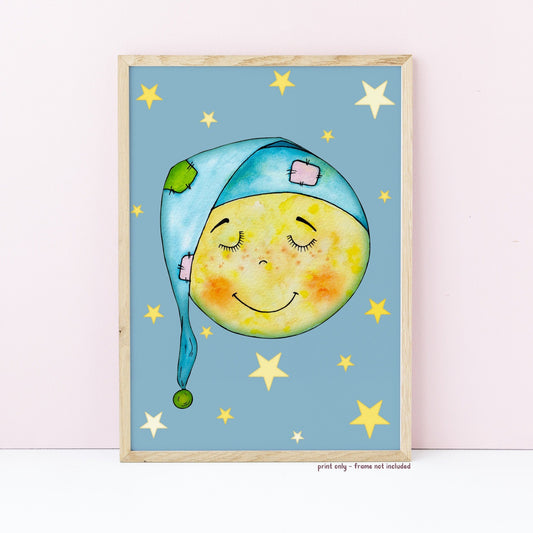 Sleepy Moon Wall Print