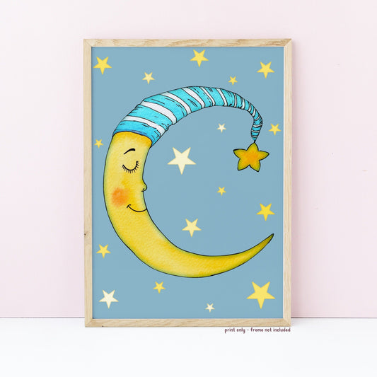 Sleepy Moon Wall Print