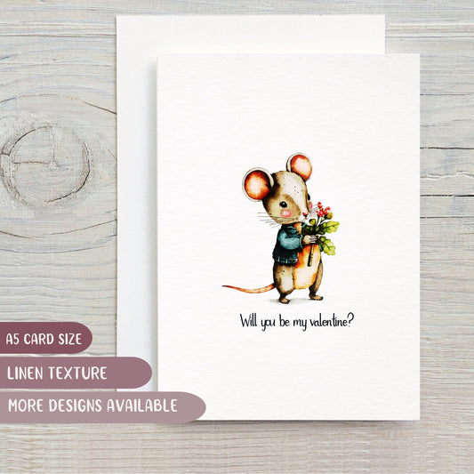 Mouse & Flowers Valentines Day Card
