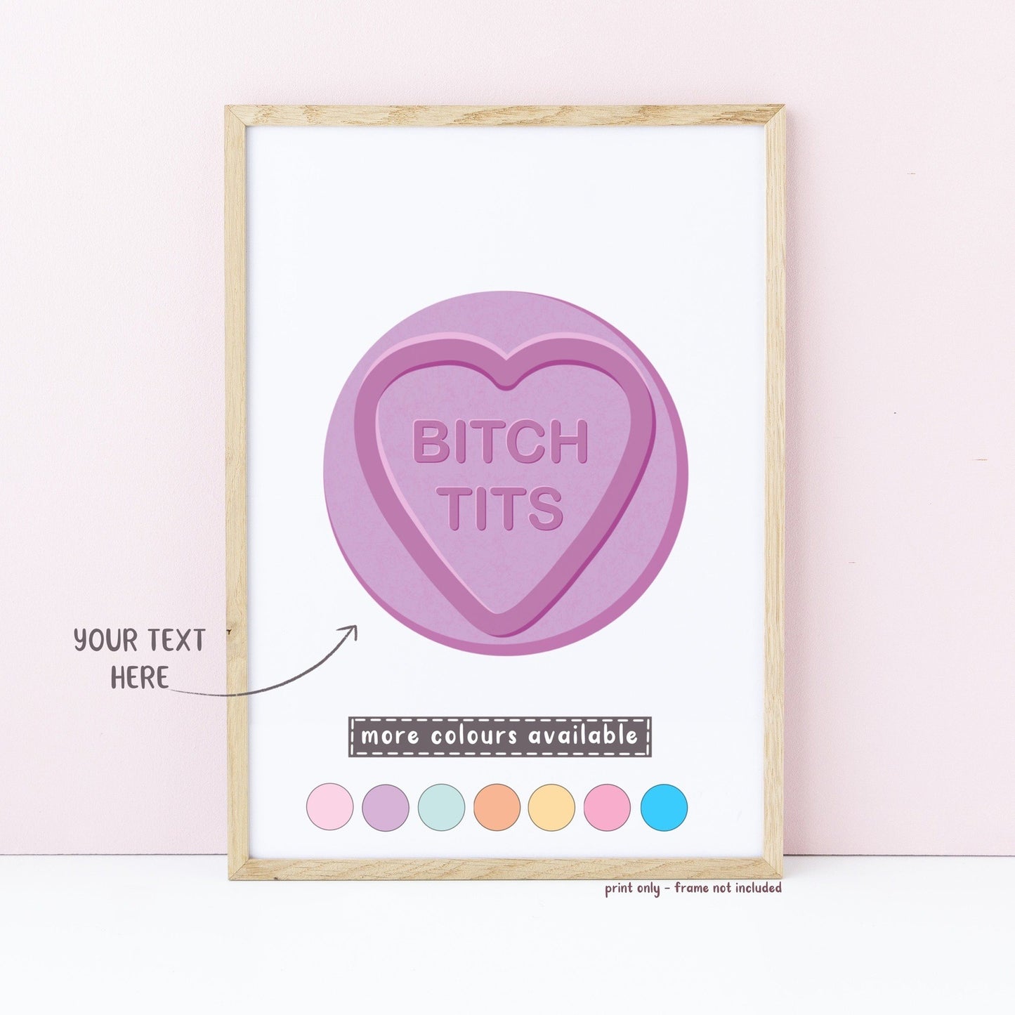 "Bitch Tits" Retro Love Heart Sweet Print
