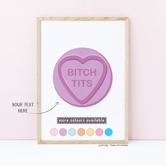 "Bitch Tits" Retro Love Heart Sweet Print