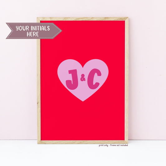 Personalised Love Heart Initials Wall Print