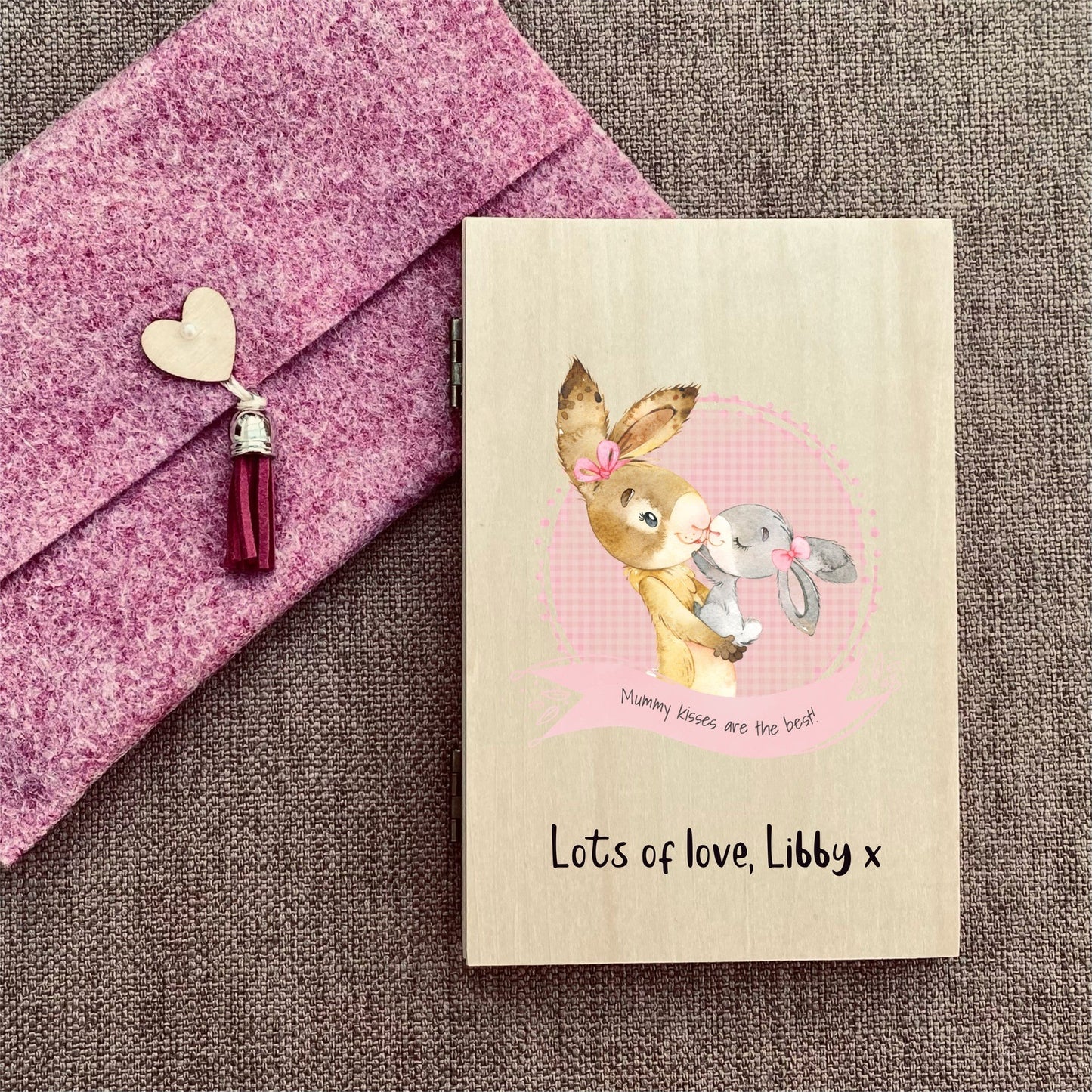 Wooden Mothers Day Card - Cute Rabbits