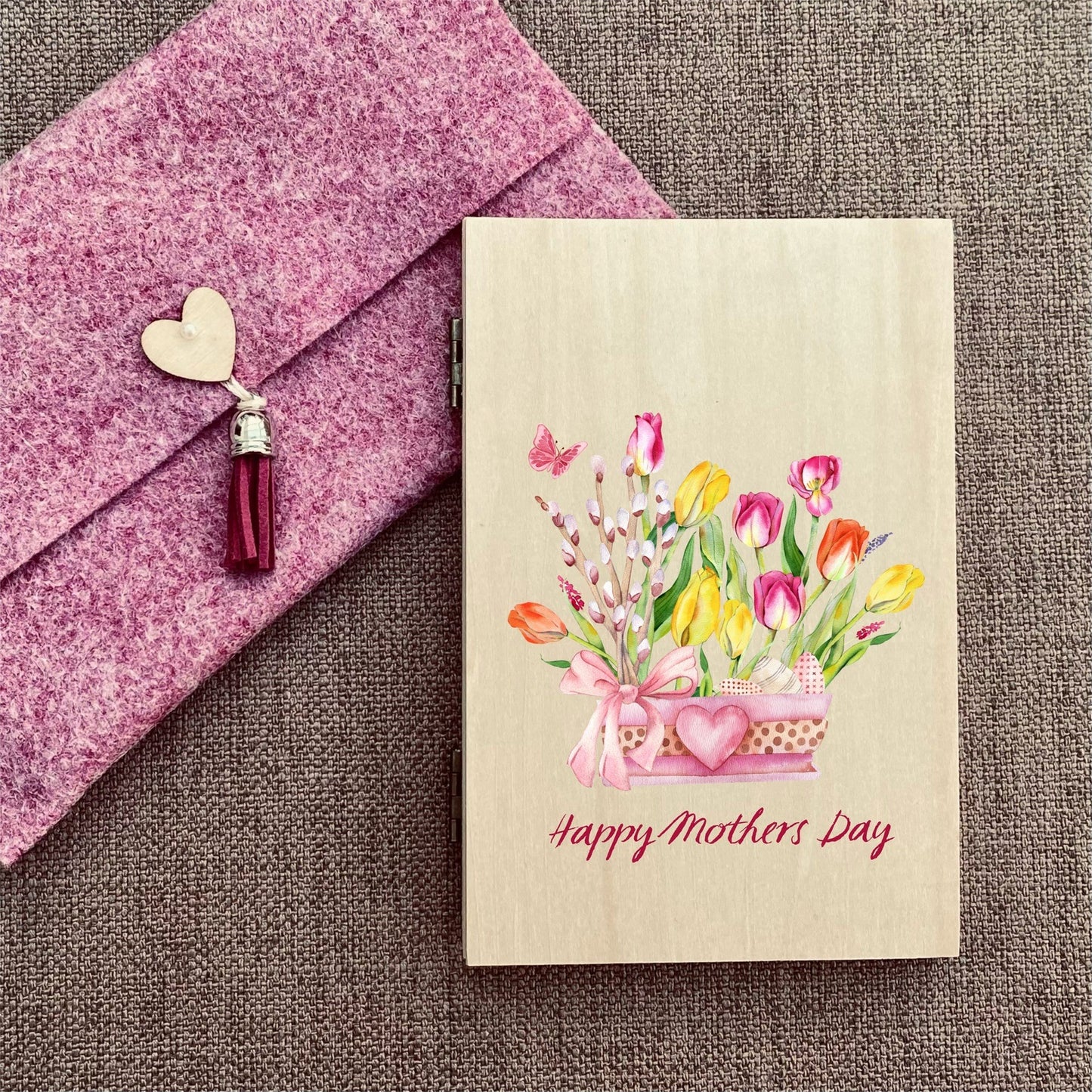 Wooden Mothers Day Card - Tulips