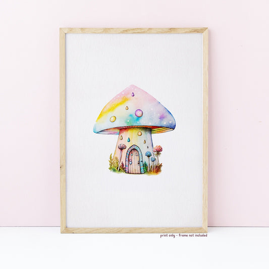 Rainbow Fairy House Mushroom Print