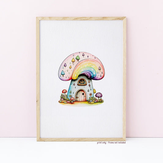 Rainbow Fairy House Multicolour Mushroom Print