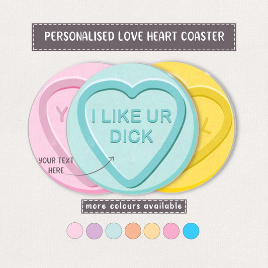 "I Like Ur Dick" Personalised Love Heart Coaster