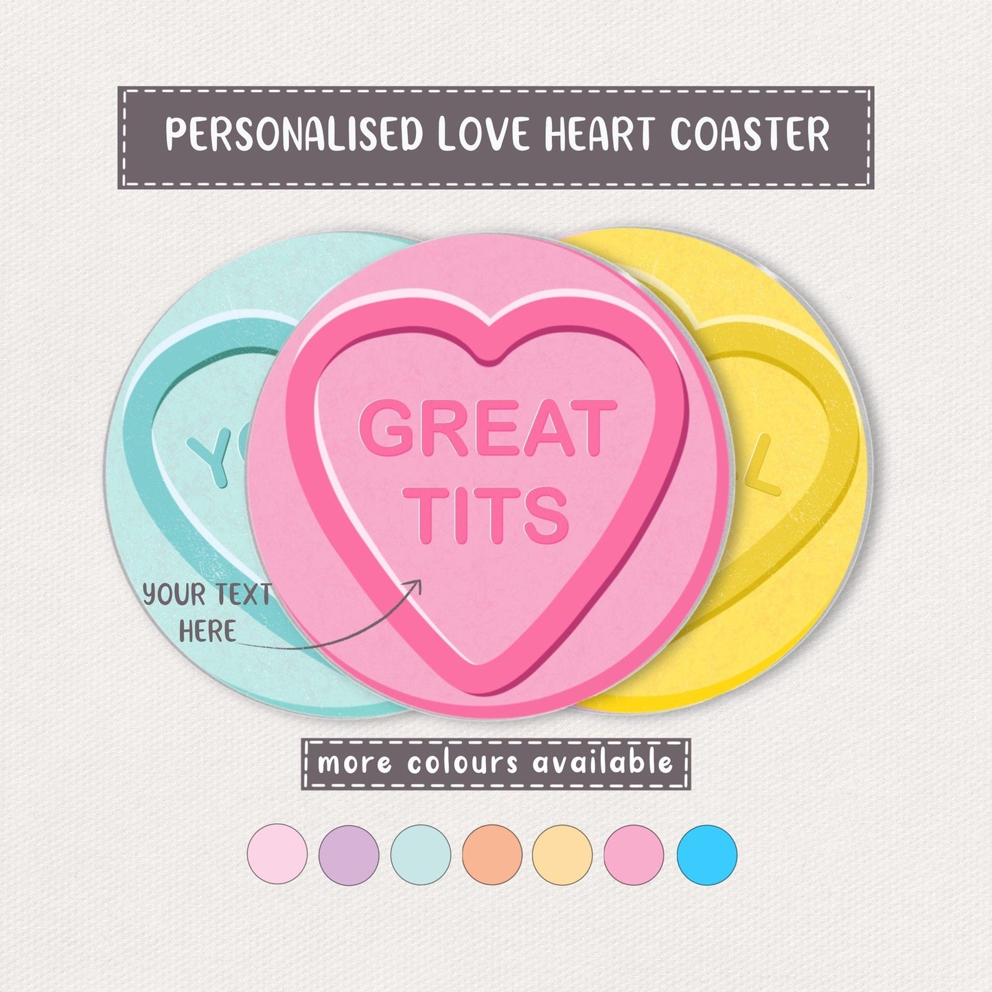 "Great Tits" Personalised Love Heart Coaster