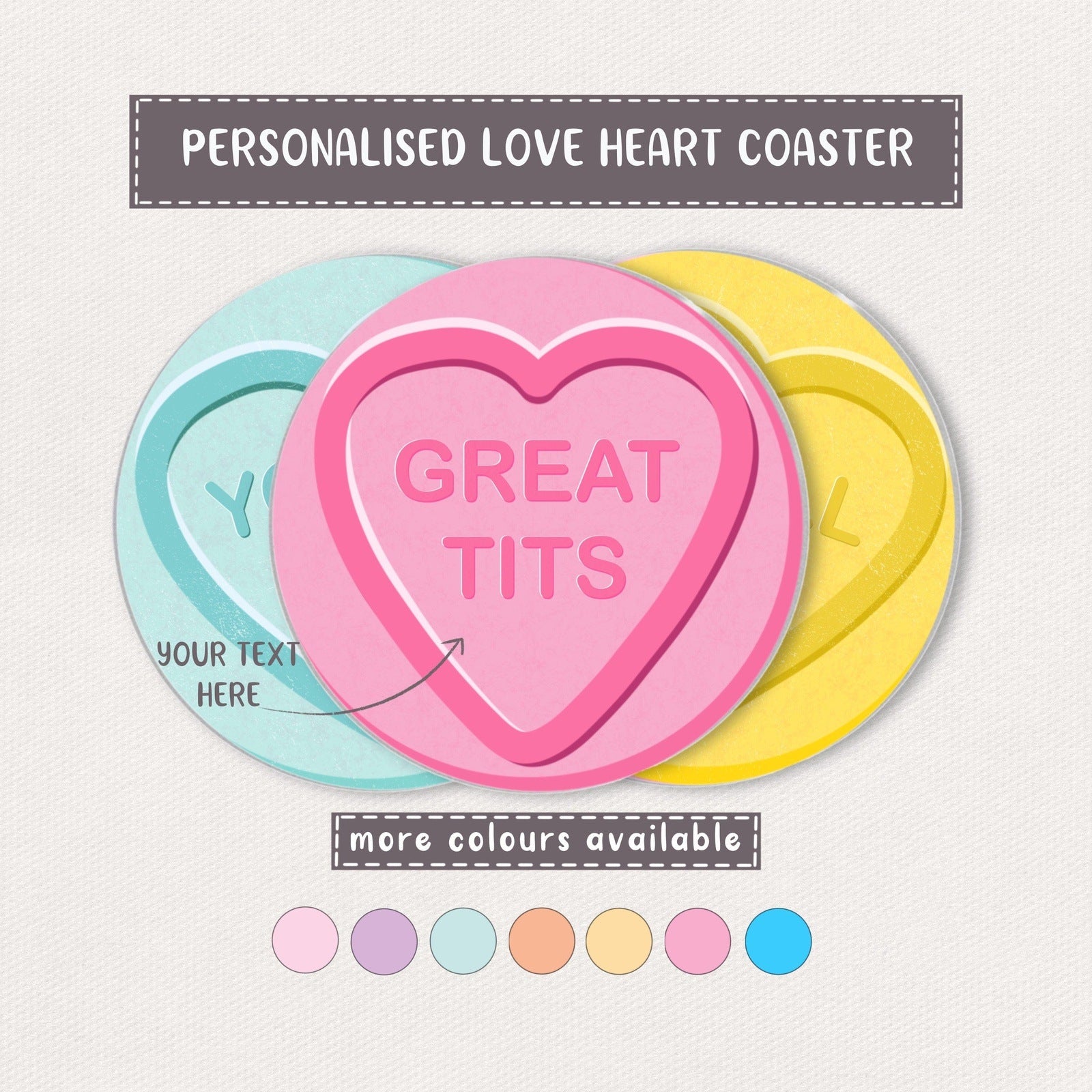 "Great Tits" Personalised Love Heart Coaster