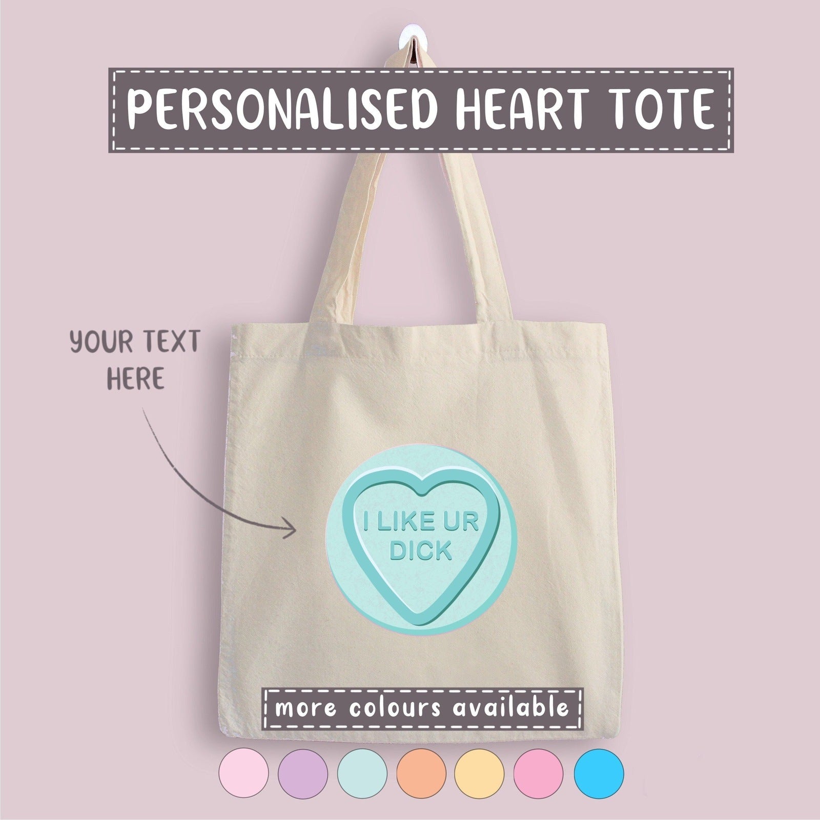 "I Like Ur Dick" Personalised Love Heart Tote Bag